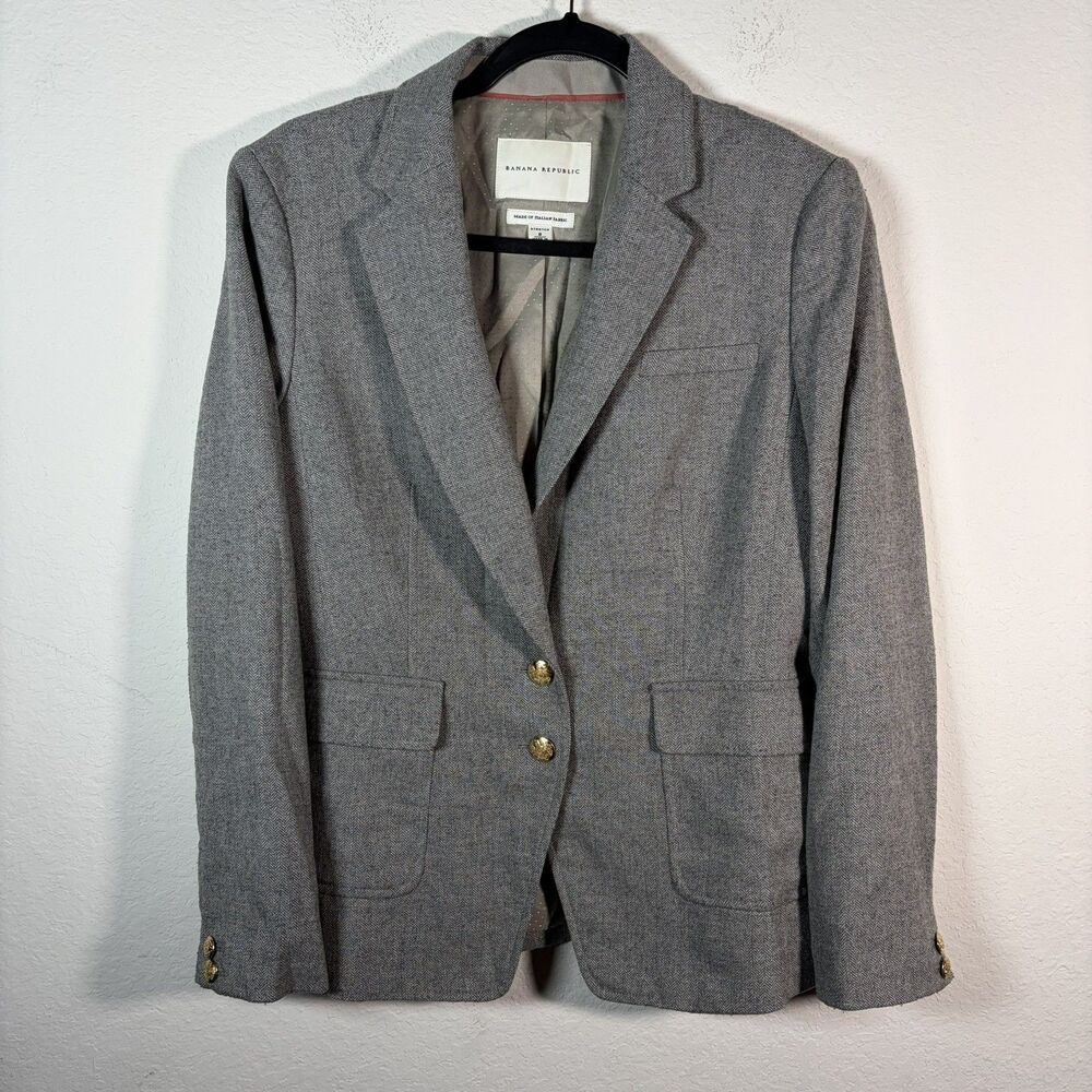 Banana Republic Women’s Italian Yarn Wool Blend Gray Blazer Size 8 Stretch